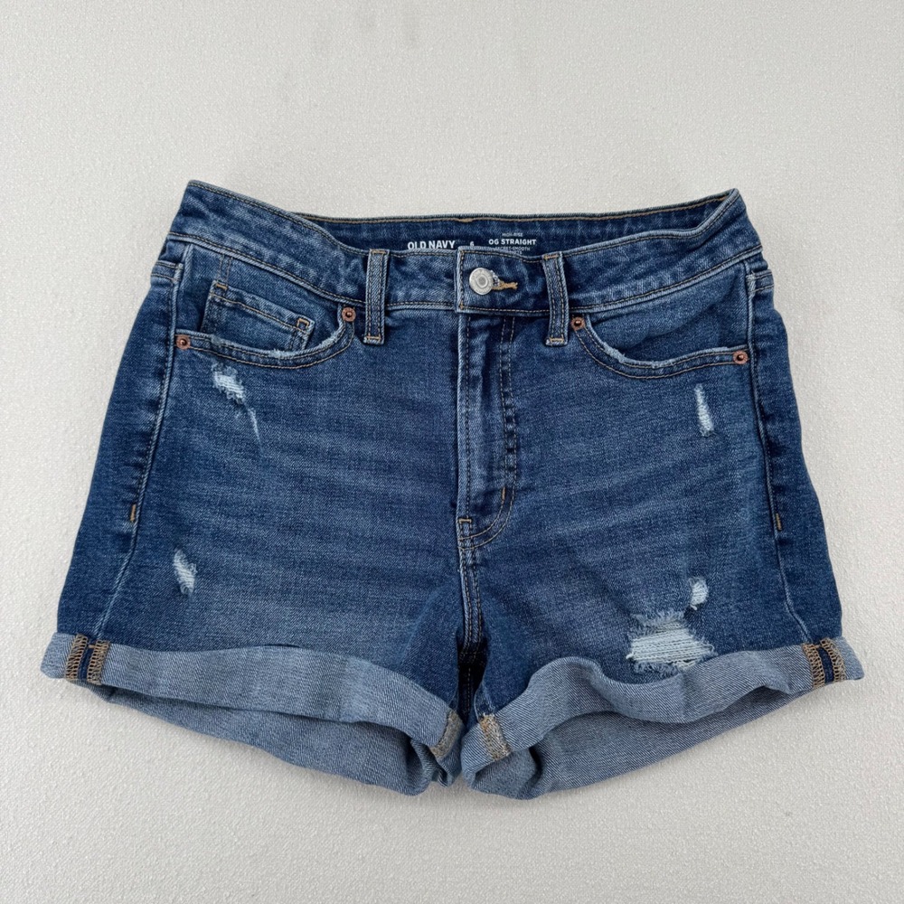 Old Navy OG Straight High Rise‎ Distressed Denim Shorts Medium Wash Blue Size 6